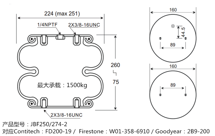 JBF250-274-2型氣囊式氣缸 JBF250-274-2型氣囊式氣缸